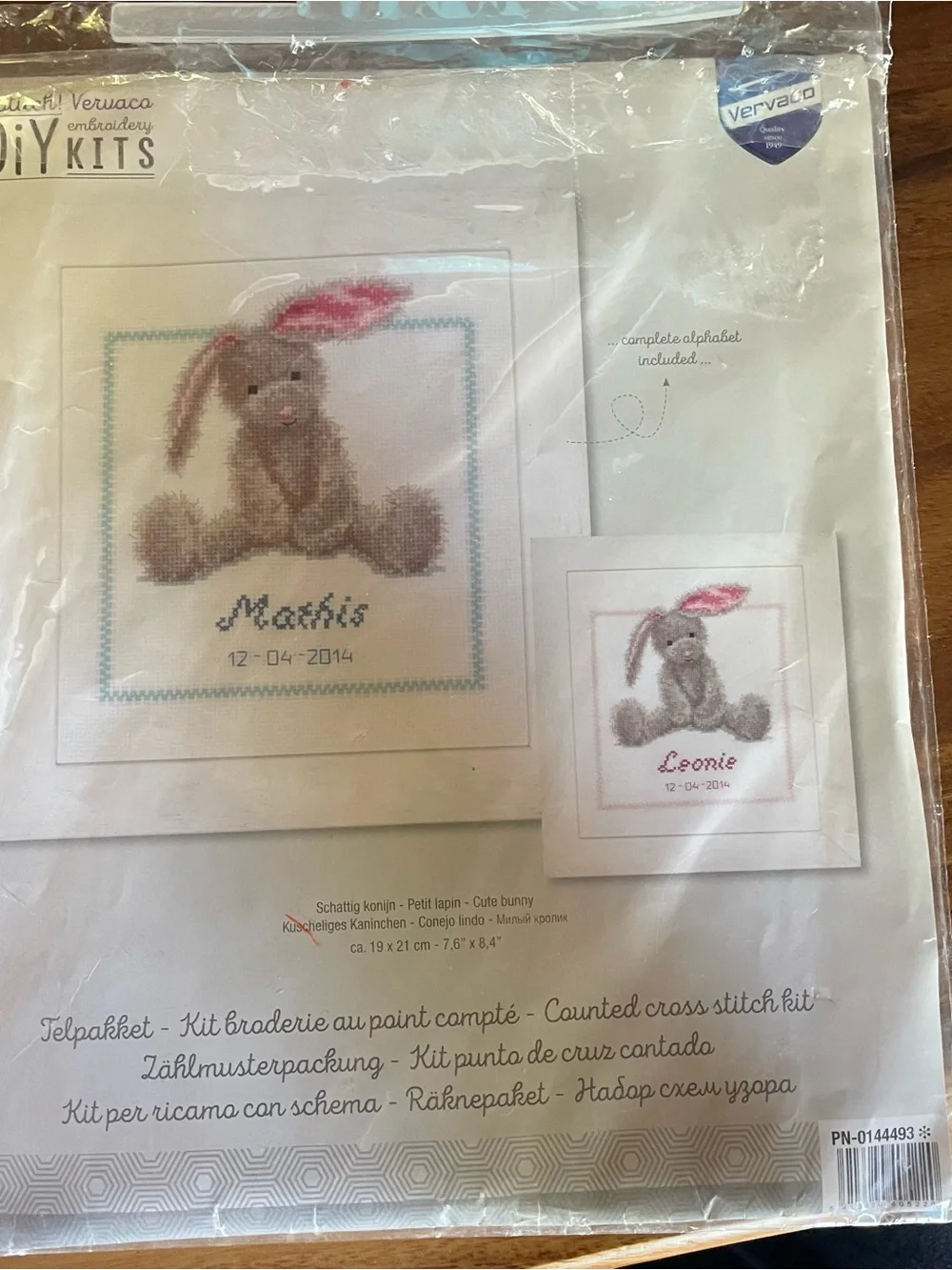 Cute Bunny Counted Cross Stitch Kit in Brown and Pink